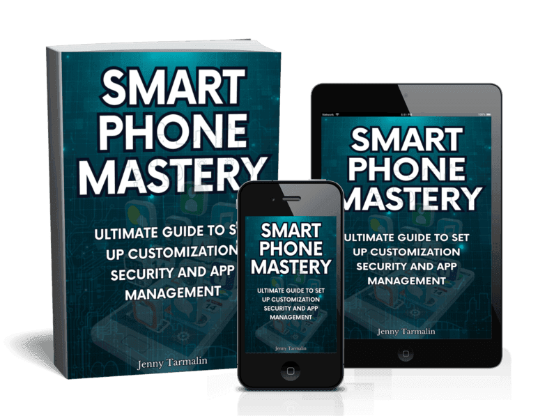 Smartphone Mastery book cover displayed on book, phone, and tablet screens.